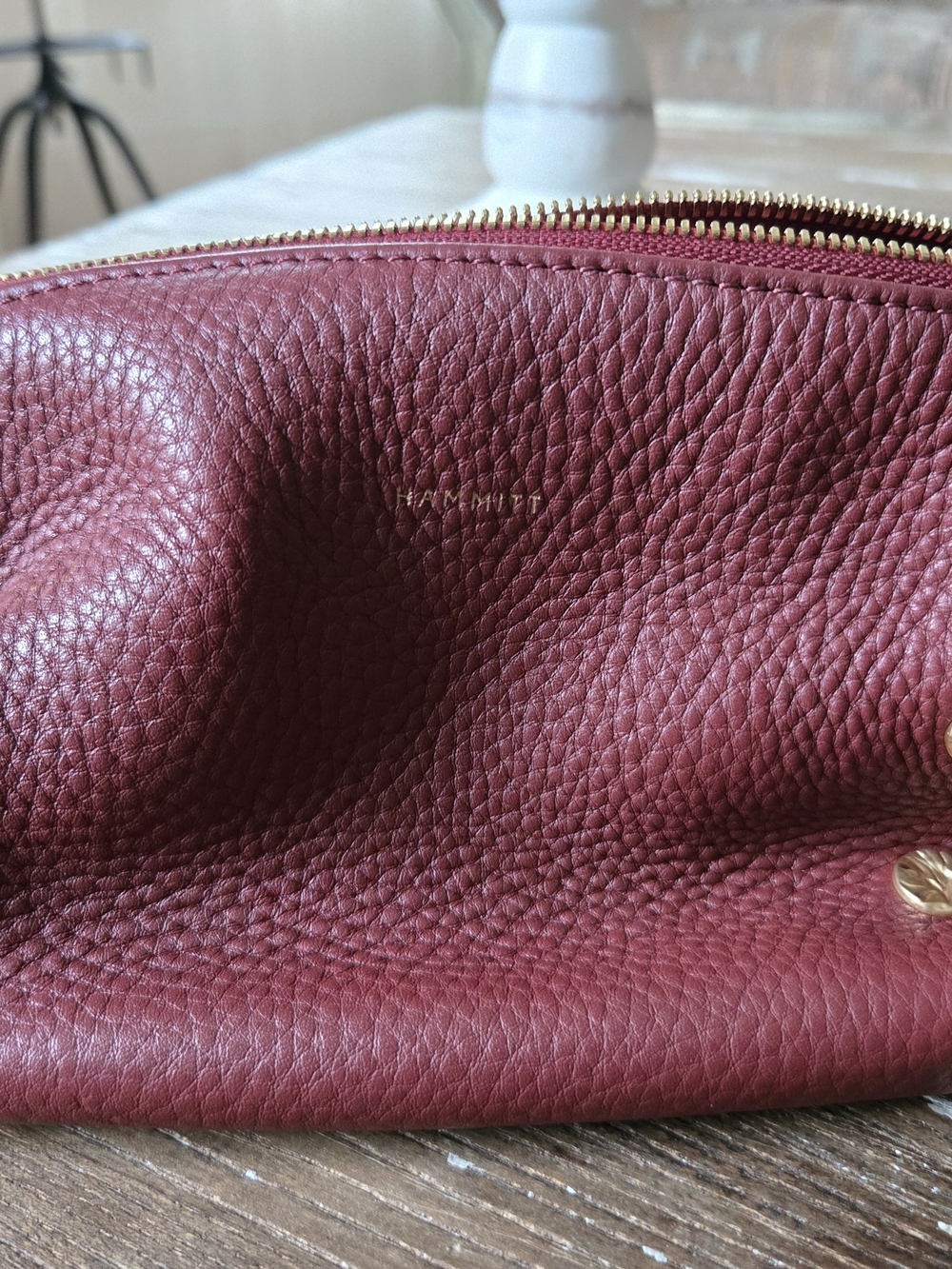 Hammitt Pebbled Leather Bag in Burgundy with Gold Trim